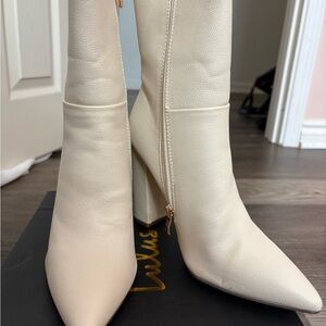 Lulu's Elegant Cream Heeled Boots